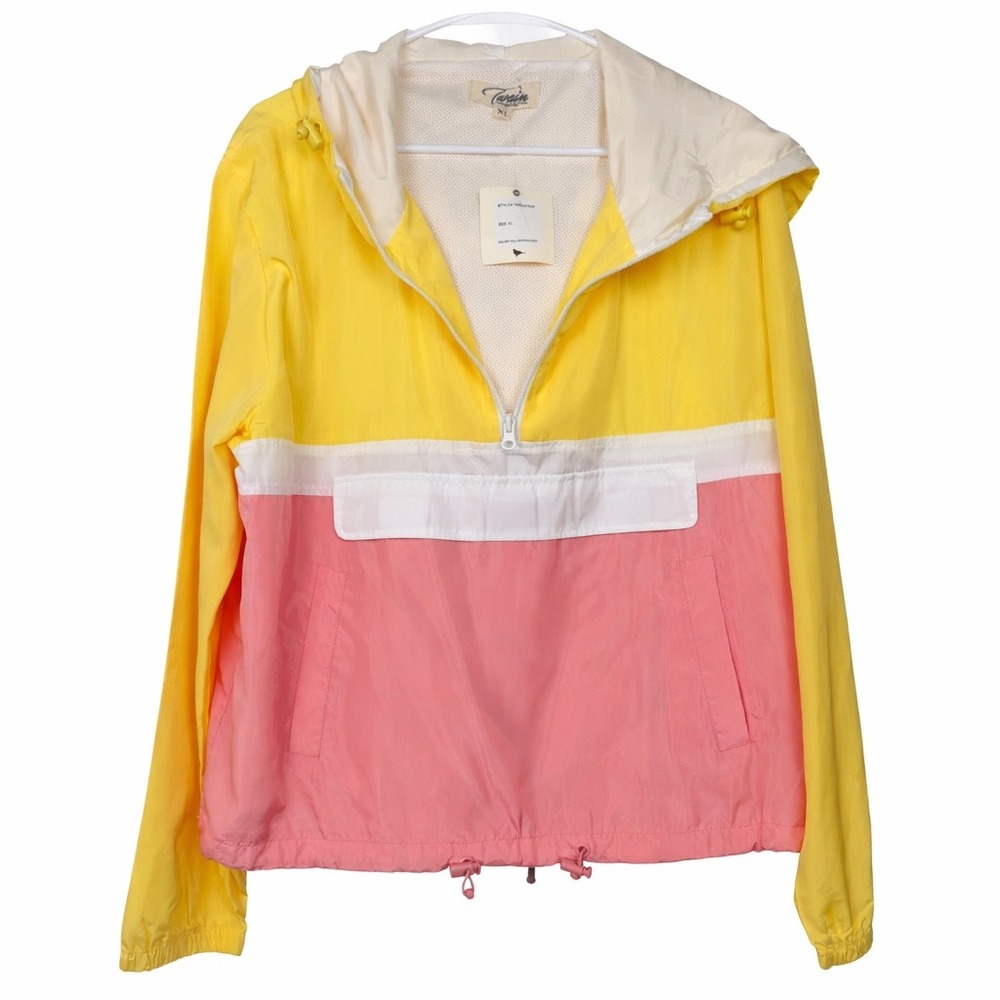 Twain Colorblock Anorak Windbreaker Jacket Yellow Pink‎ White XL Gorpcore Retro